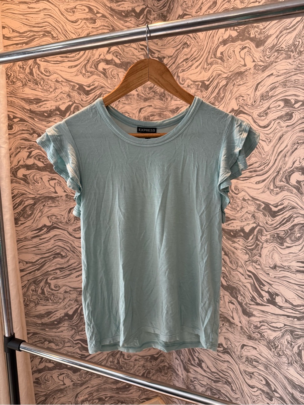 Express Women's Mint Ruffle Sleeve Tee